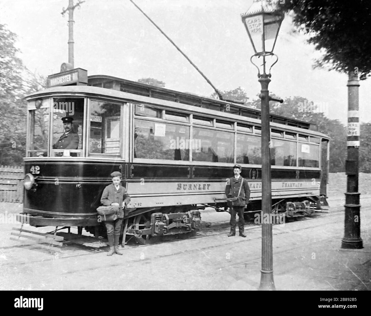 Single deck electric tram, Burnley, Lancashire, early 1900s Stock Photo