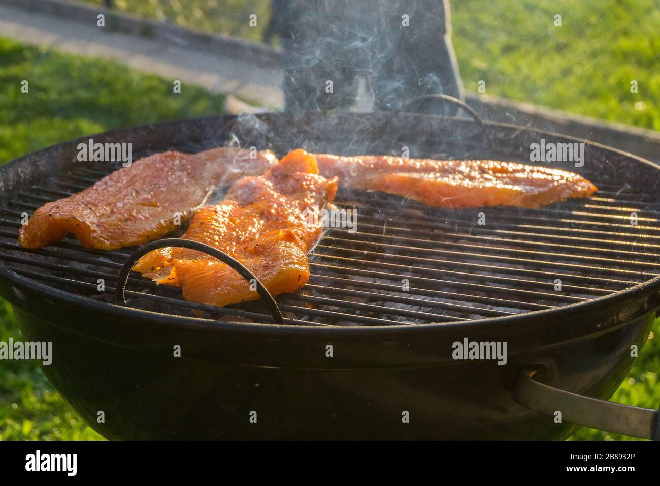 Meat on a charcoal grill at a barbecue Stock Photo - Alamy