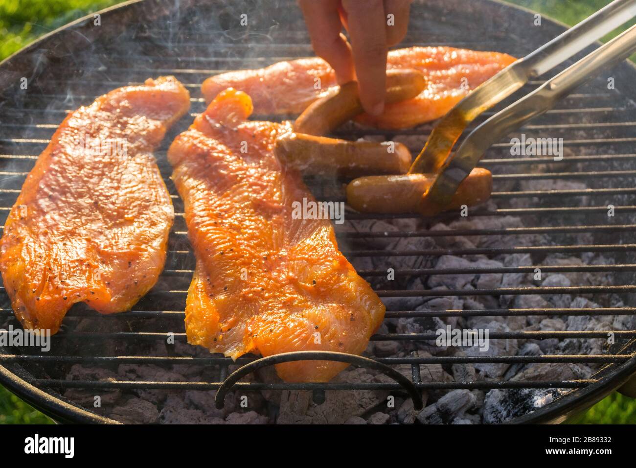 Meat on a charcoal grill at a barbecue Stock Photo - Alamy