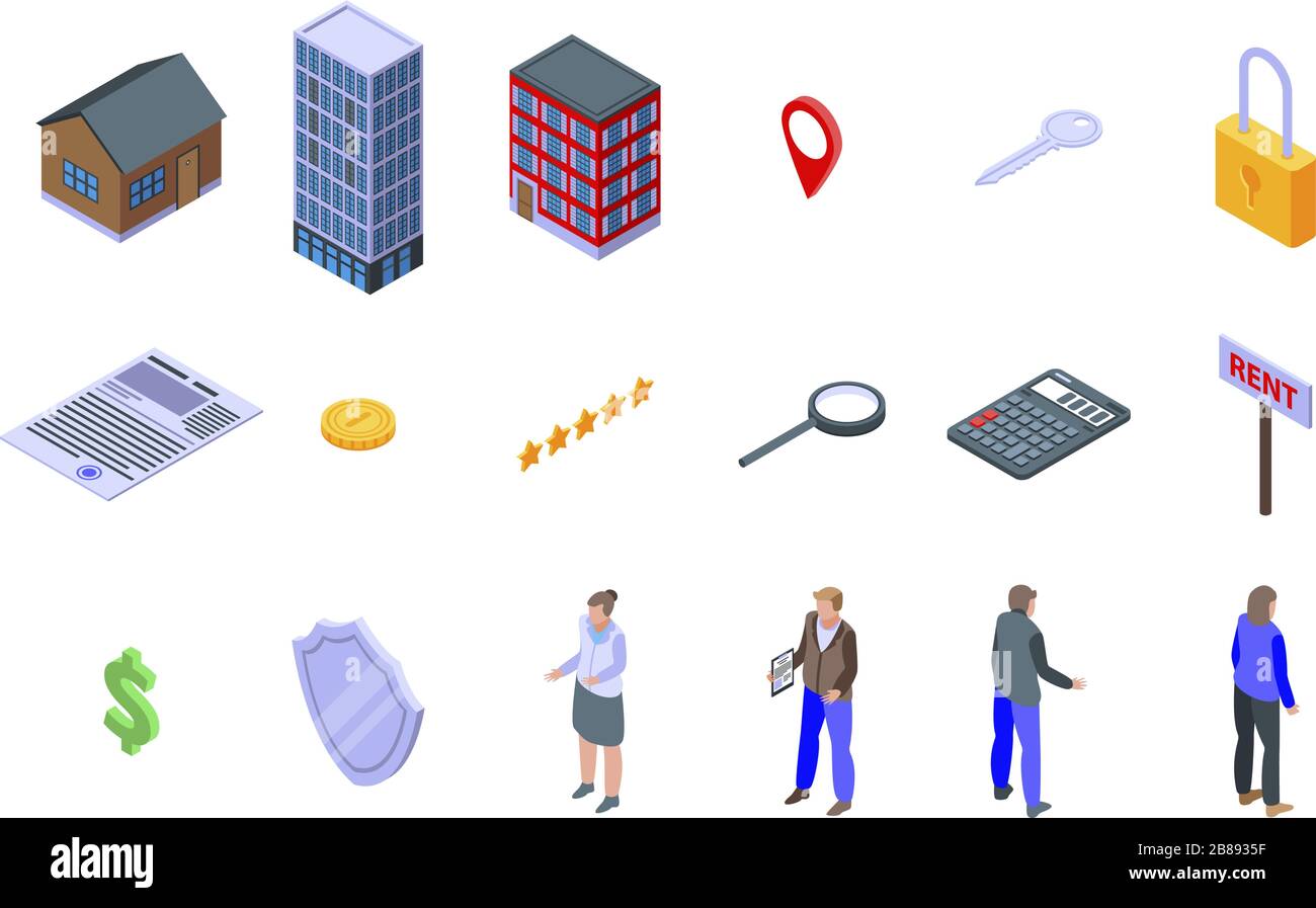 Realtor icons set, isometric style Stock Vector