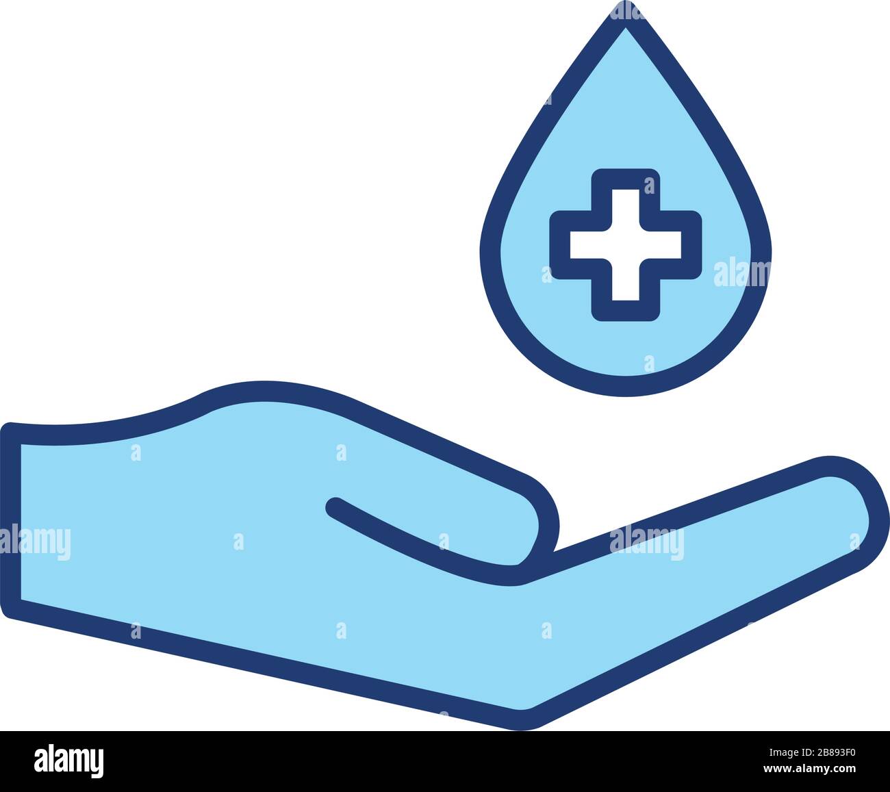 Isolated cross inside drop over hand line and fill style icon vector ...