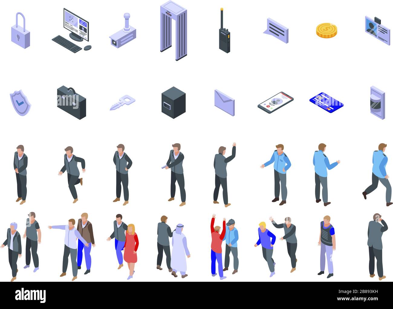 Personal guard icons set, isometric style Stock Vector