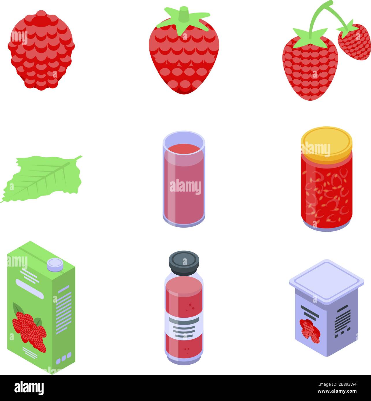 Raspberry icons set, isometric style Stock Vector
