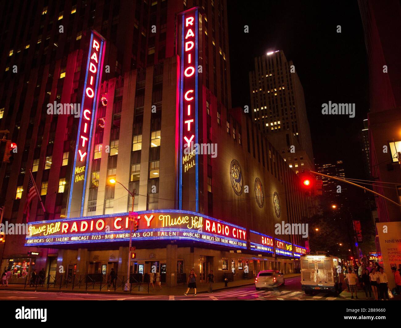 Radio City Music Hall at Night, NYC Stock Photo