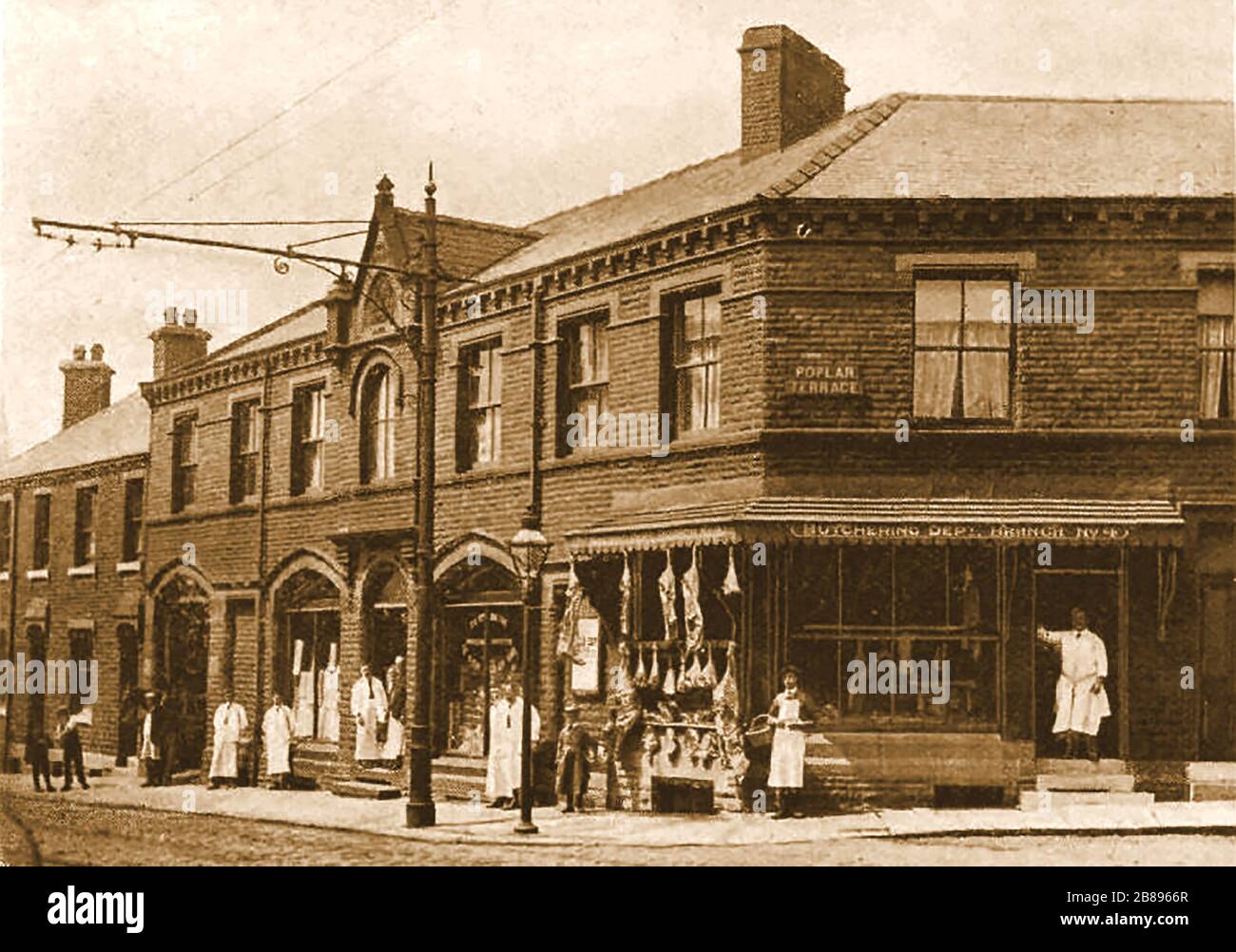 Huddersfield Industrial Society - An early photograph of Moldgreen Grocery Store & Butchers shop at the corner of Poplar Terrace. Stock Photo