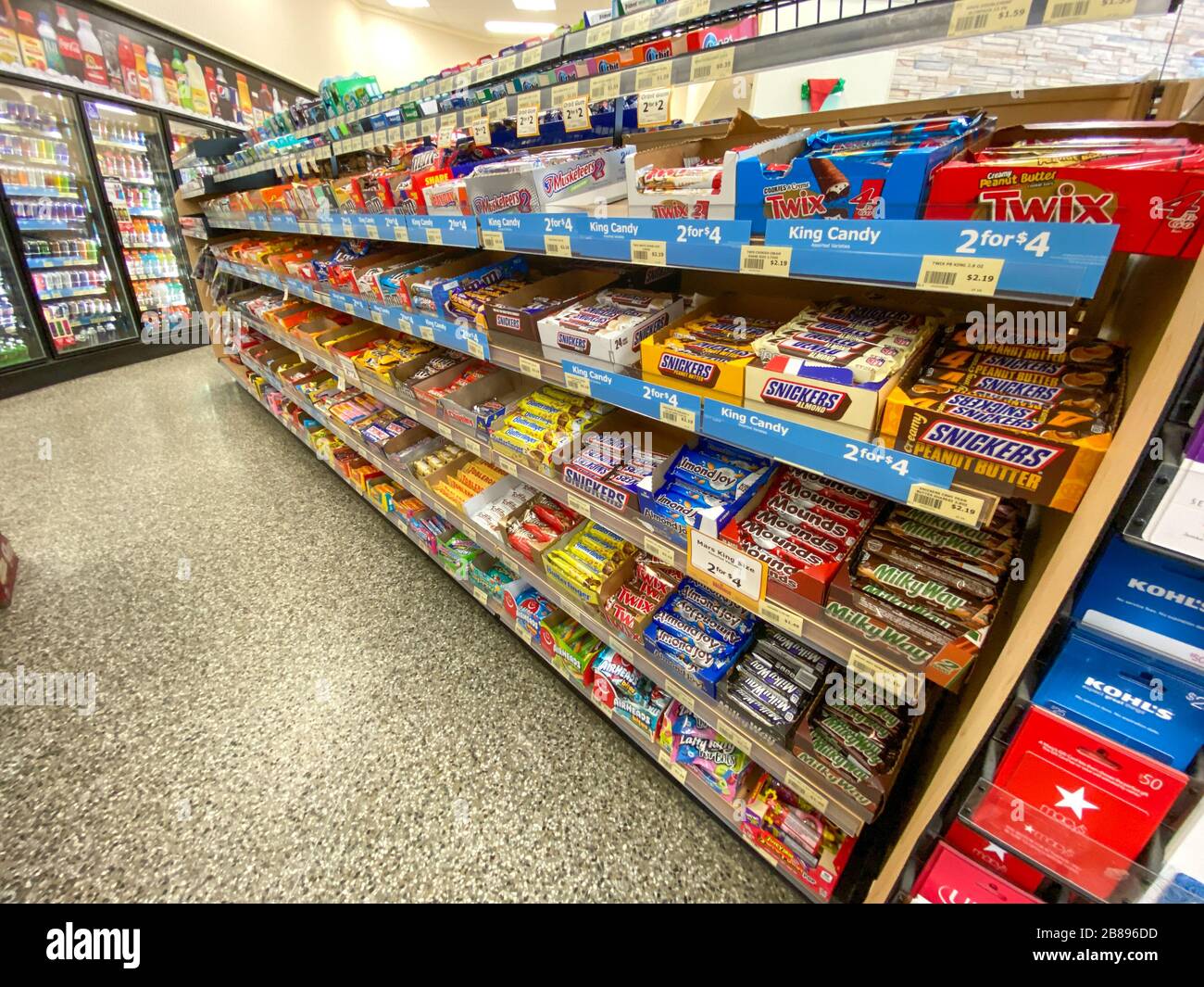 Orlando,FL/USA-12/27/19: The candy and beverage displays at a Wawa gas station, fast food restaurant, and convenience store. Stock Photo