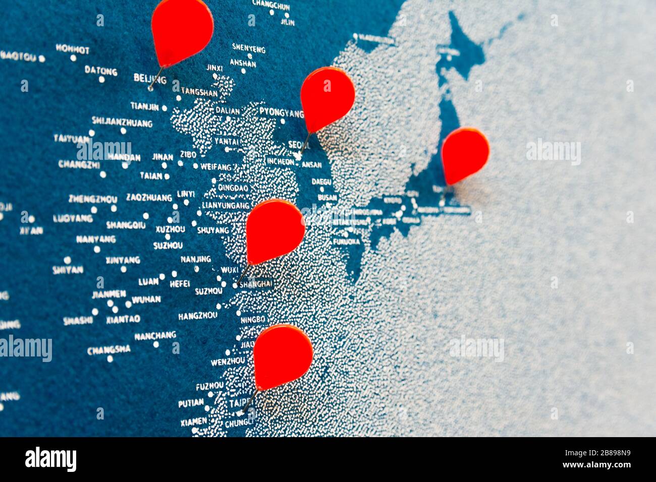 East Asia Map with pins Stock Photo