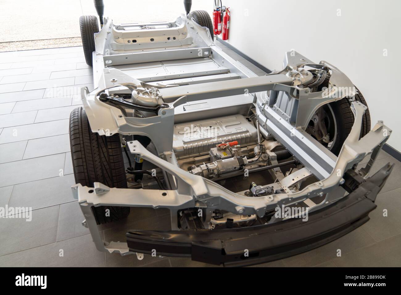 Bordeaux , Aquitaine / France - 11 13 2019 : tesla motor engine detail model s chassis real in store showroom dealership Stock Photo
