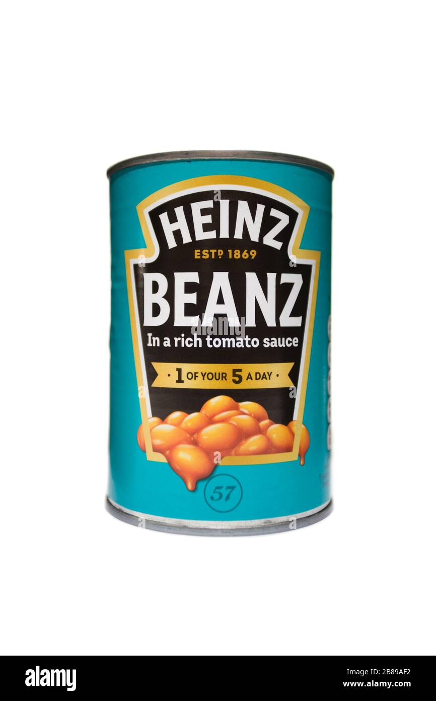 Heinz Beanz tin on isolated white background Stock Photo