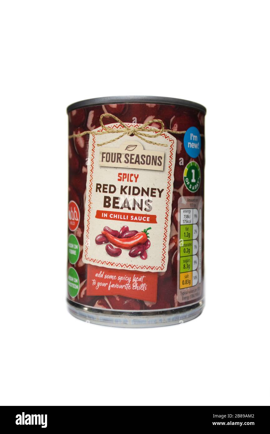 Four Seasons Spicy Red Kidney Beans tin on isolated white background Stock Photo