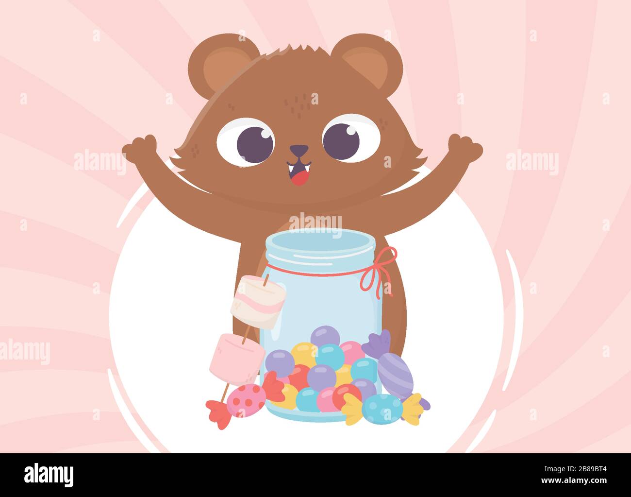 happy day, little bear jar with candies and caramels vector
