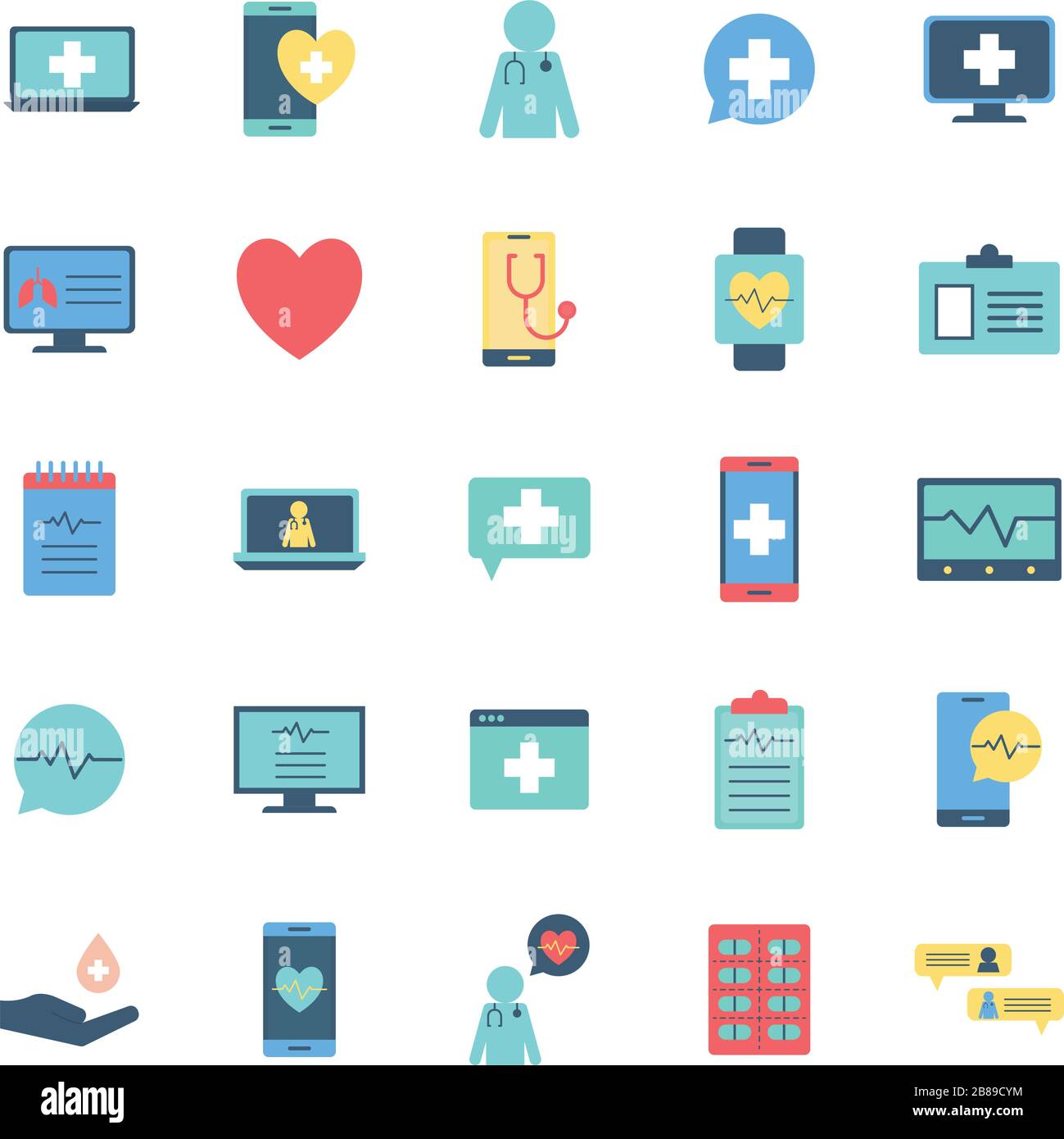 Isolated health online flat style icon set vector design Stock Vector