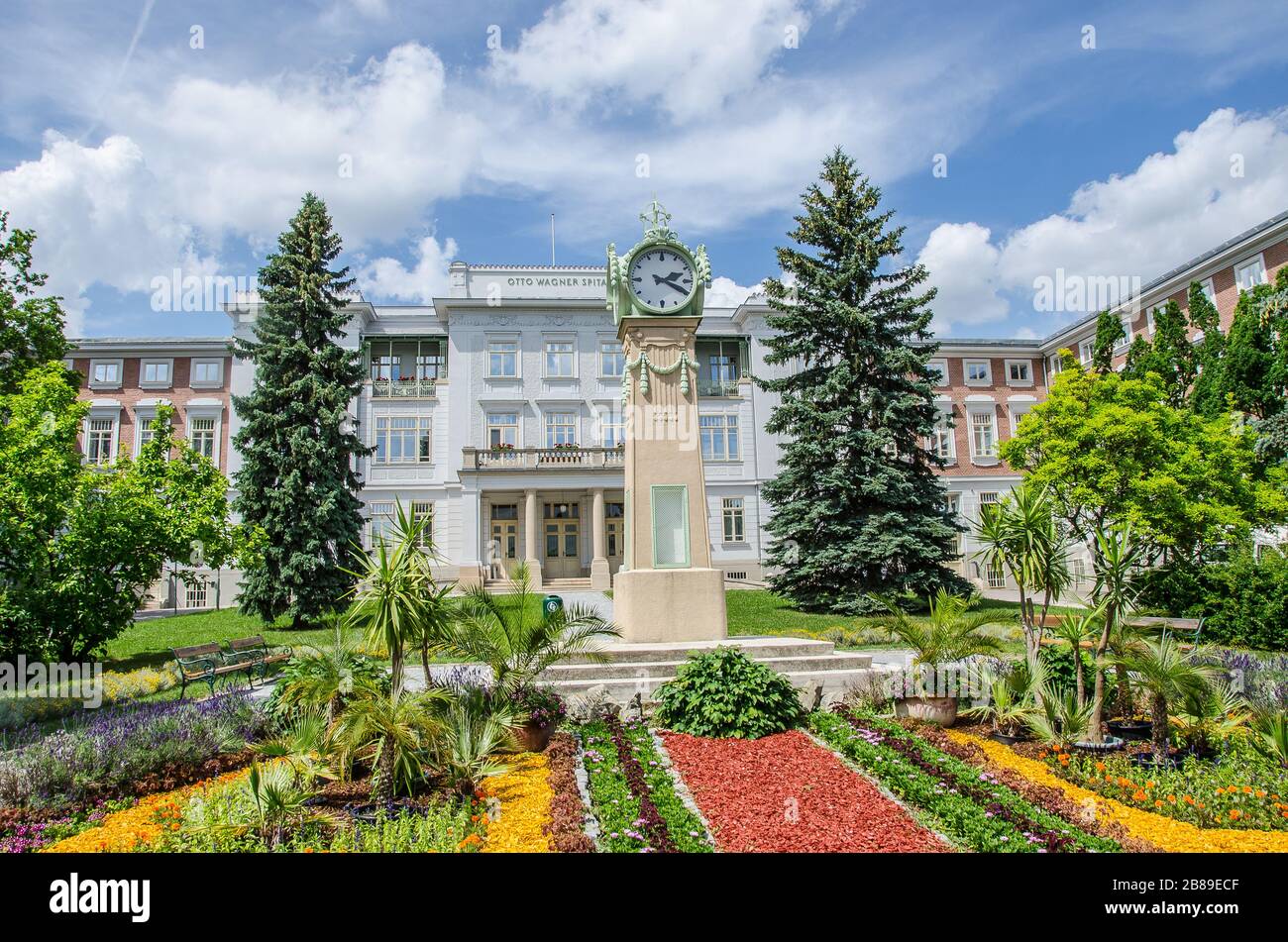 Otto Wagner's Psychiatric Hospital ‘Sozialmedizinisches Zentrum Baumgartner Höhe Otto-Wagner-Spital’ Am Seinhof is an Art Nouveau masterpiece. Stock Photo