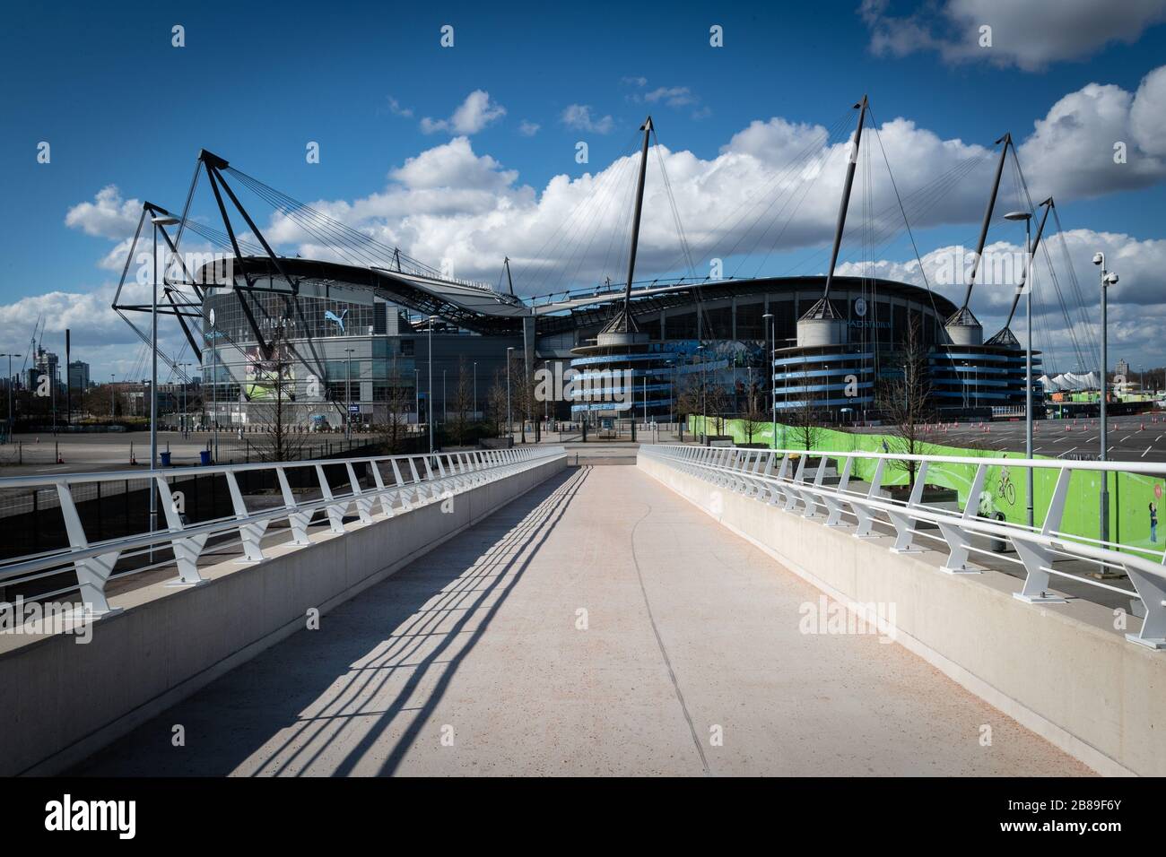 Manchester, UK. 20 March, 2020. UK. Empty streets around Manchester City's, Etihad Stadium as the coronavirus continues to disrupt the country. Credit: Andy Barton/Alamy Live News Stock Photo