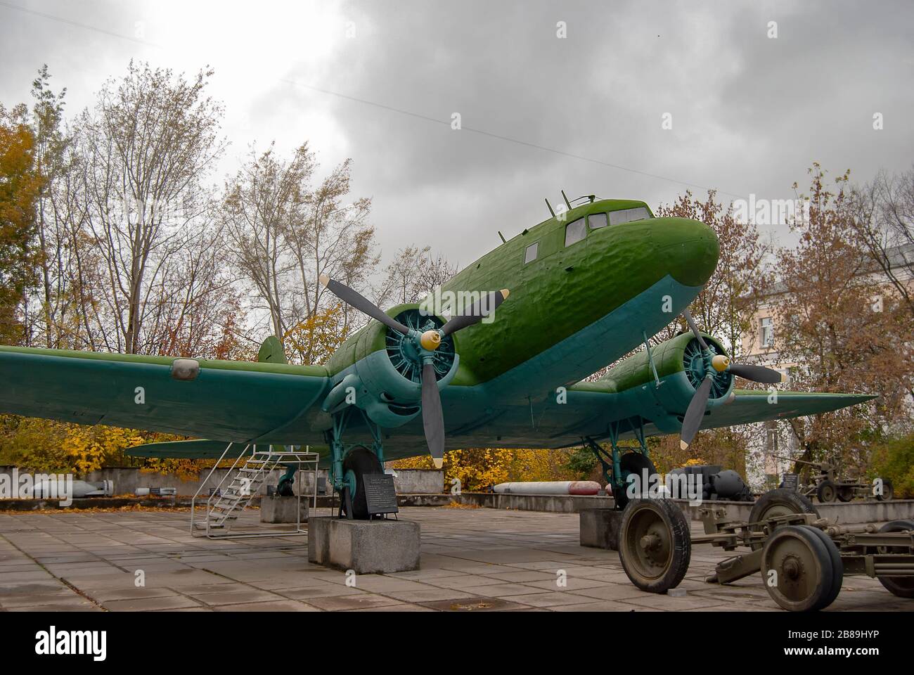 An old Soviet Lisunov Li-2 transport aircraft in Minsk, Belarus Stock Photo