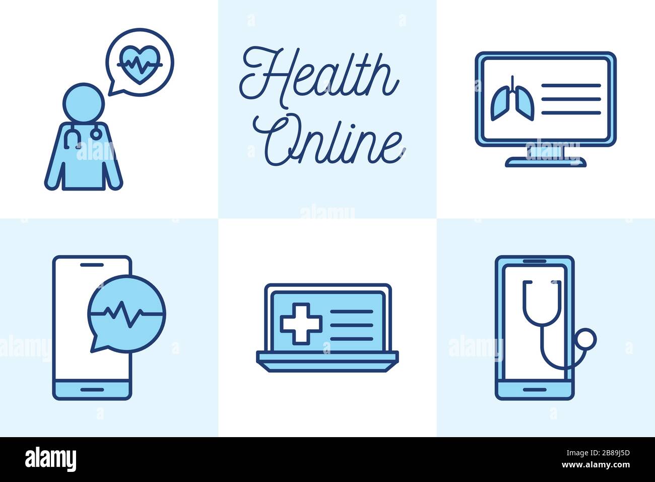 Isolated health online line and fill style icon set vector design Stock ...