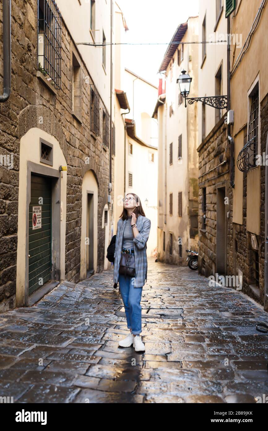 young tourist walks in Florence Stock Photo