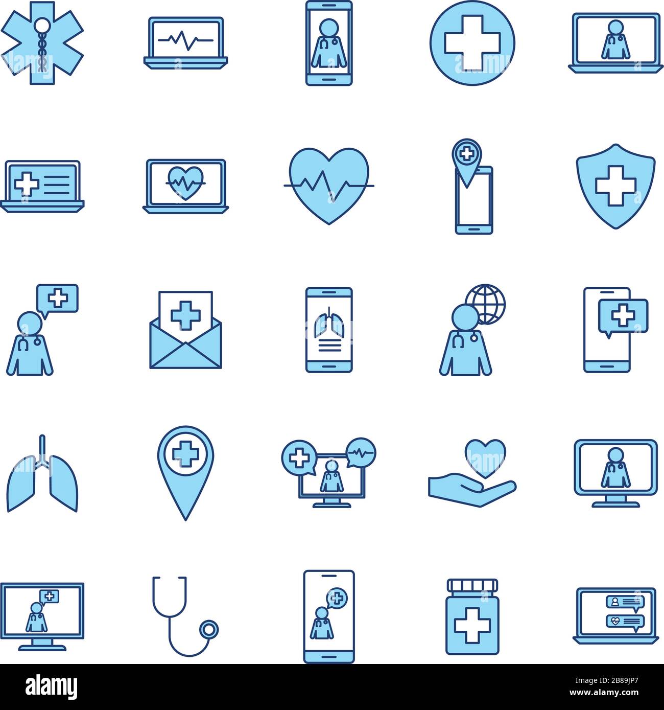 Isolated health online line and fill style icon set vector design Stock ...