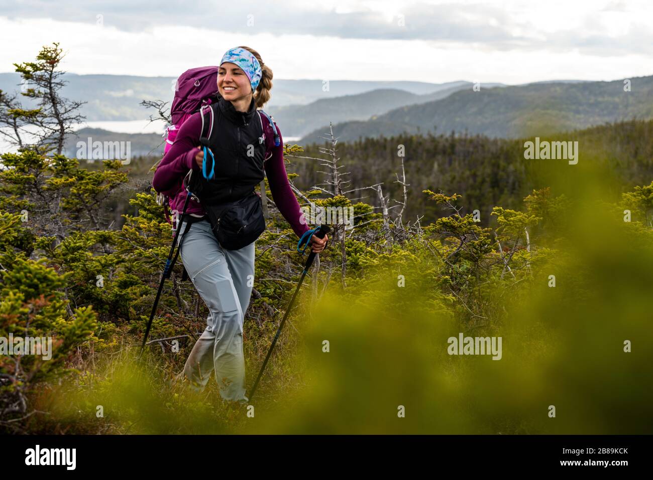 Female Hiker Trekking Along East Coast Trail In Newfoundland Stock Photo Alamy