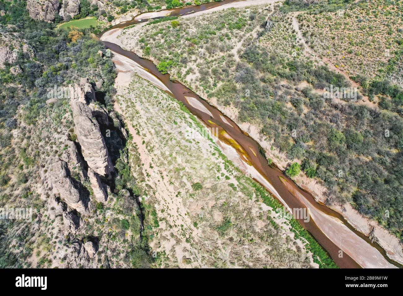 Aerial view of the Rio Sonora, landscape of mountains, canyons and
