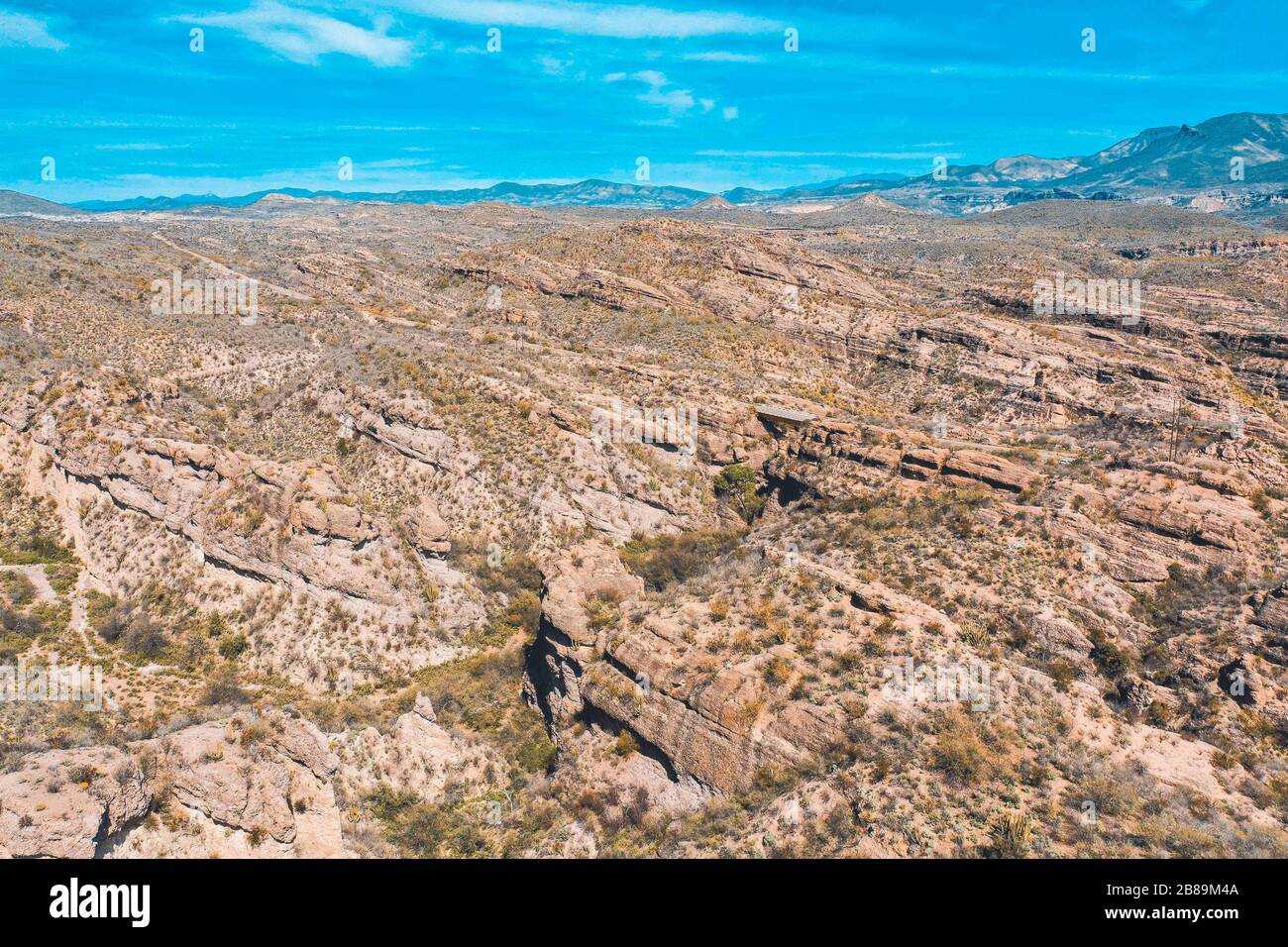 Aerial view of the Rio Sonora, landscape of mountains, canyons and