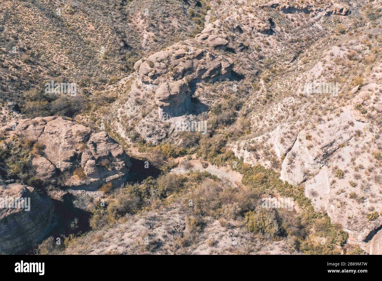 Aerial view of the Rio Sonora, landscape of mountains, canyons and