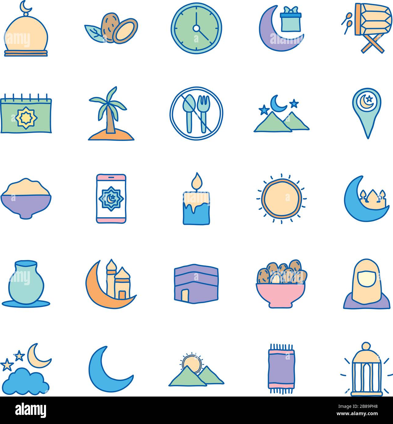 Ramadan line and fill style icon set vector design Stock Vector Image ...