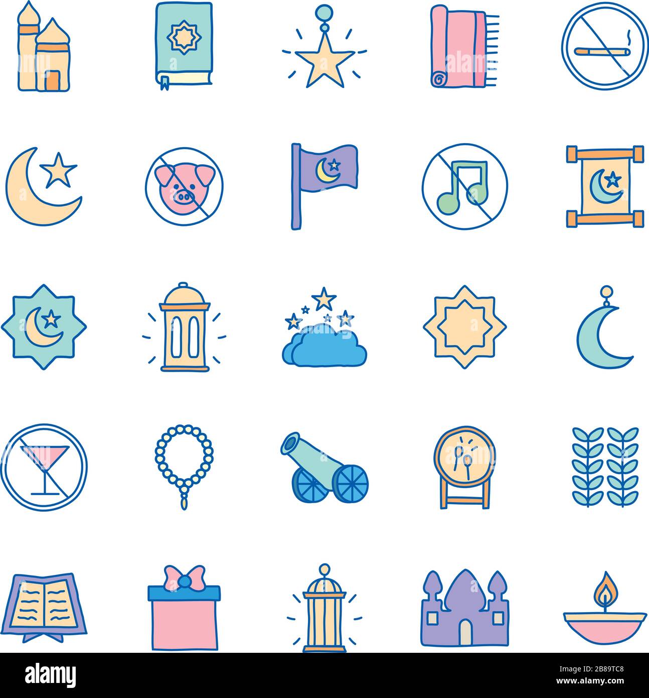 Ramadan line and fill style icon set vector design Stock Vector Image ...