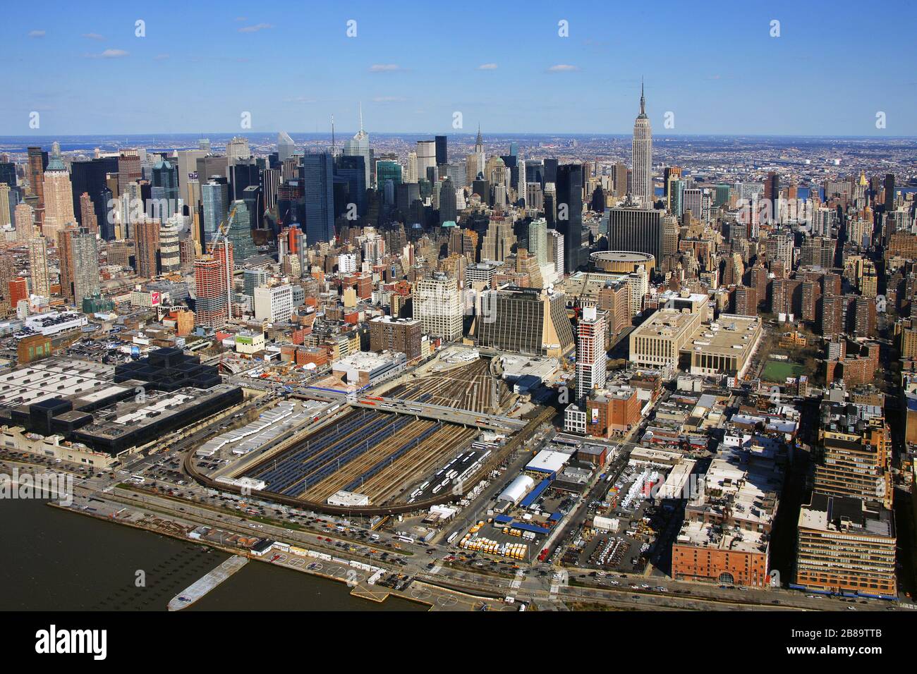, LIRR West Side yard for trains in Manhattan, 12.04.2009, aerial view, USA, New York City Stock Photo