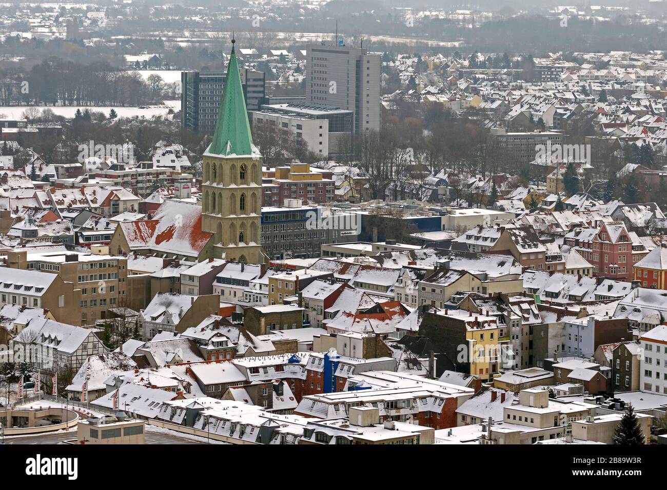 , city centre of Hamm with St Paul's Church, 26.01.2013, aerial view, Germany, North Rhine-Westphalia, Ruhr Area, Hamm Stock Photo