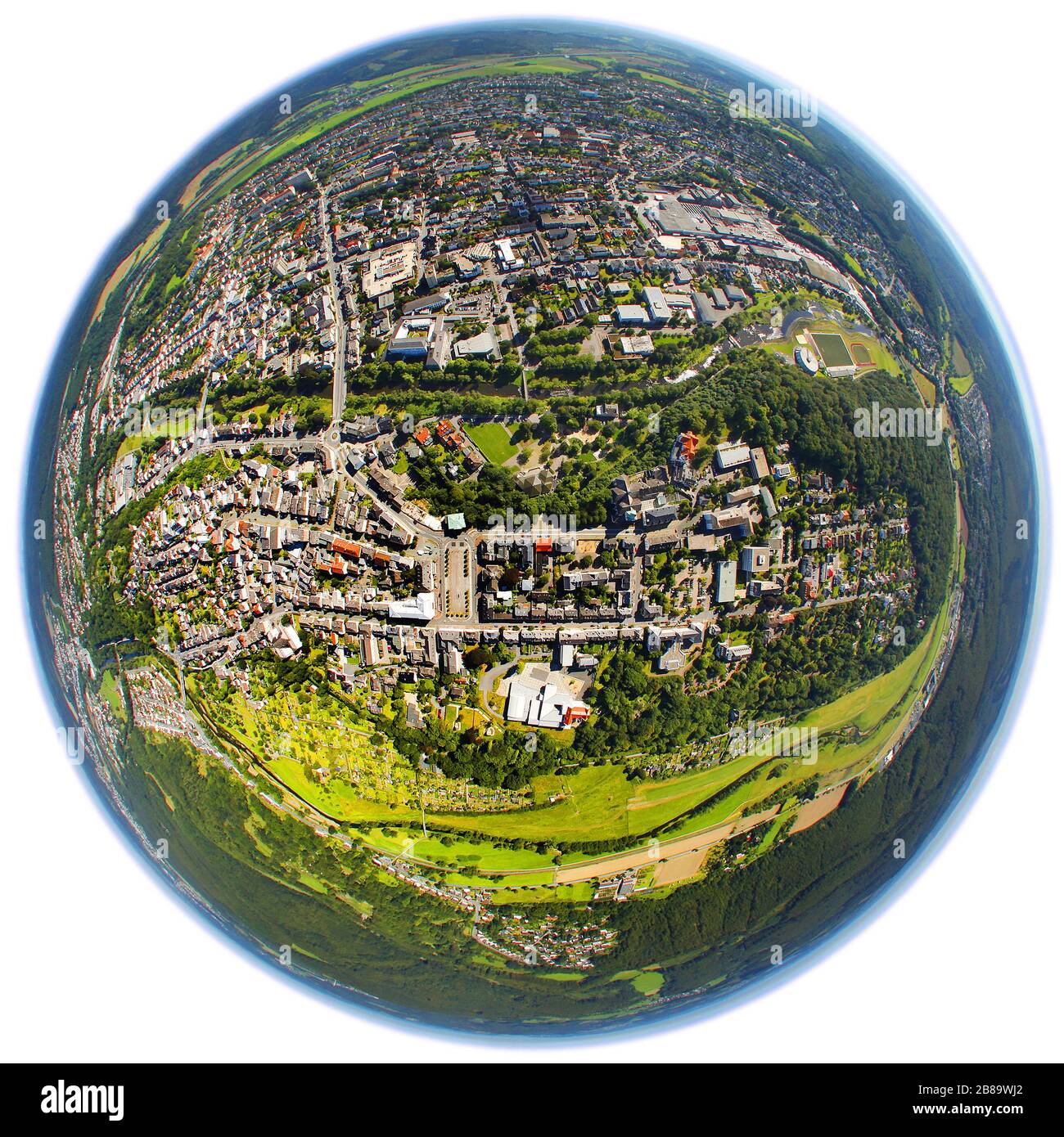 , city center of Arnsberg, 02.08.2011, aerial view, Germany, North Rhine-Westphalia, Sauerland, Arnsberg Stock Photo