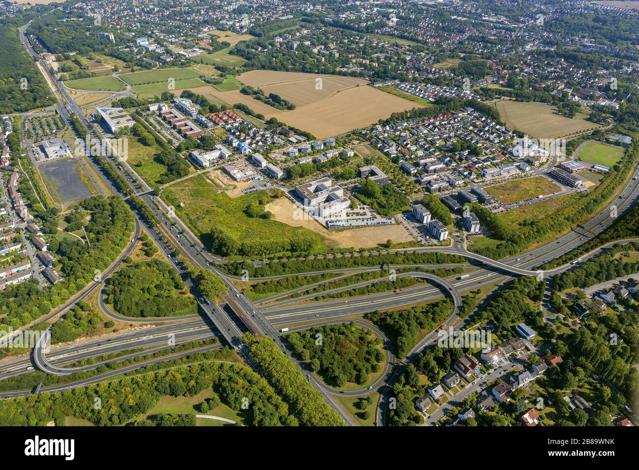 , City cross Stadtkrone Ost of Westfalendamm B1 with federal road B236 in Dortmund, 05.09.2013, aerial view, Germany, North Rhine-Westphalia, Ruhr Area, Dortmund Stock Photo