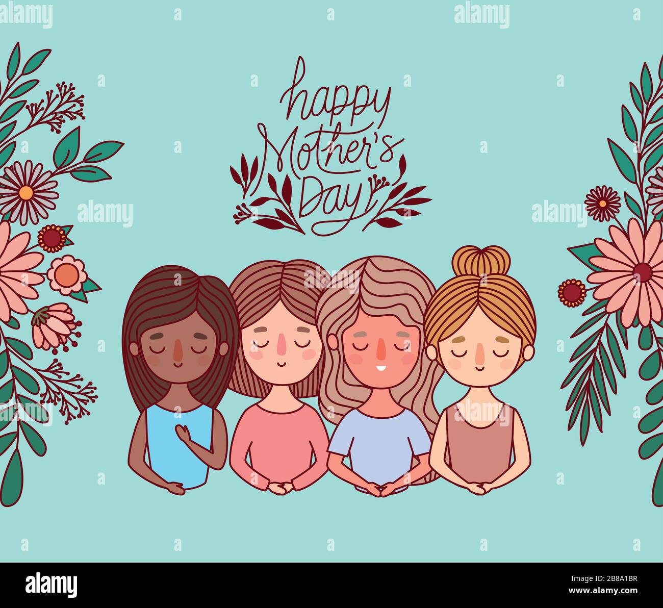 Mothers cartoons with flowers and leaves vector design Stock Vector ...