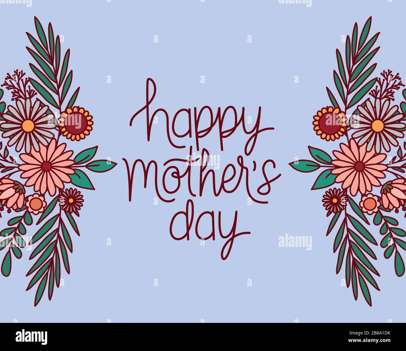 happy mothers day text with flowers and leaves vector design Stock ...