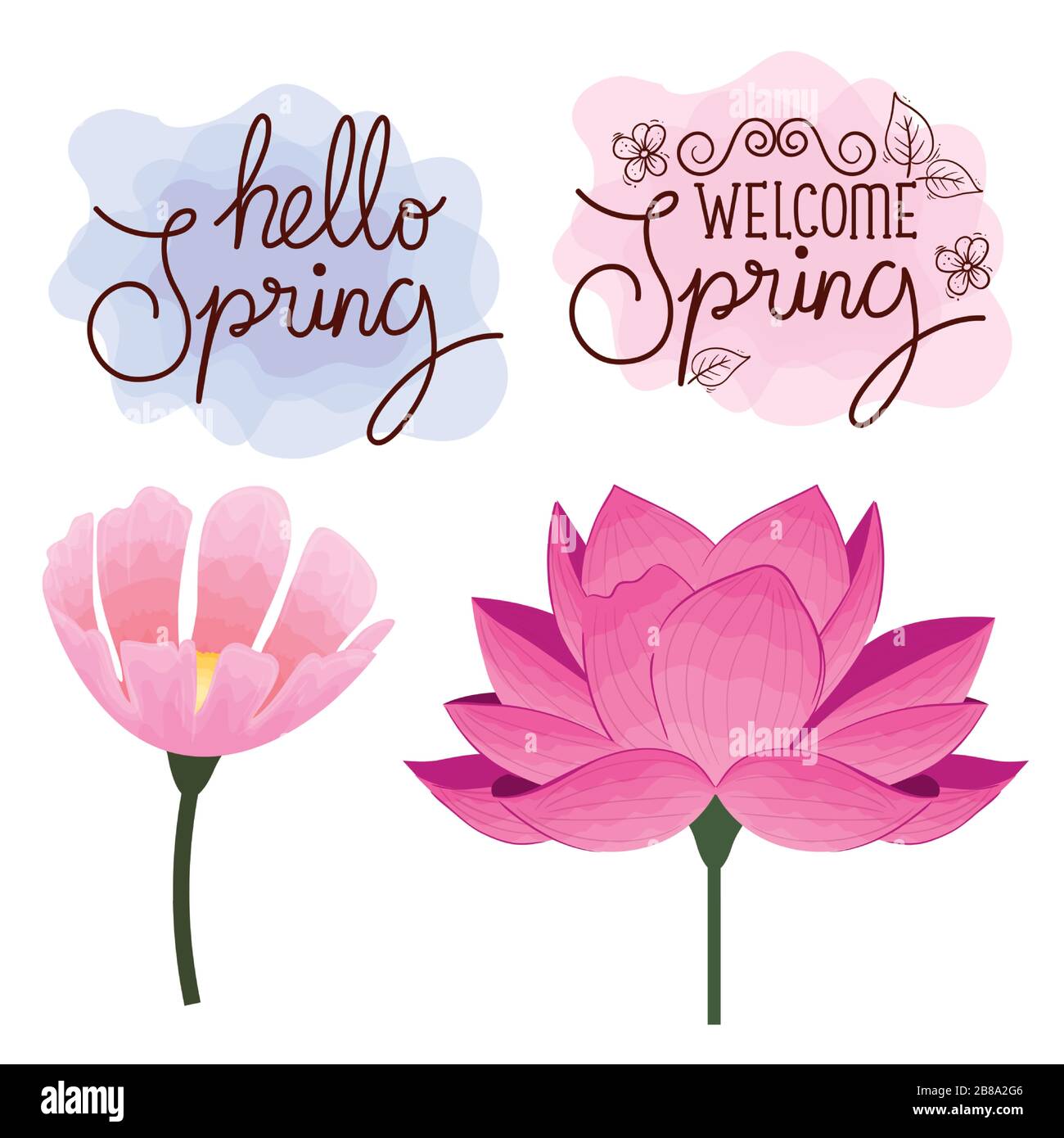 set cards of hello spring with flowers decoration Stock Vector Image ...