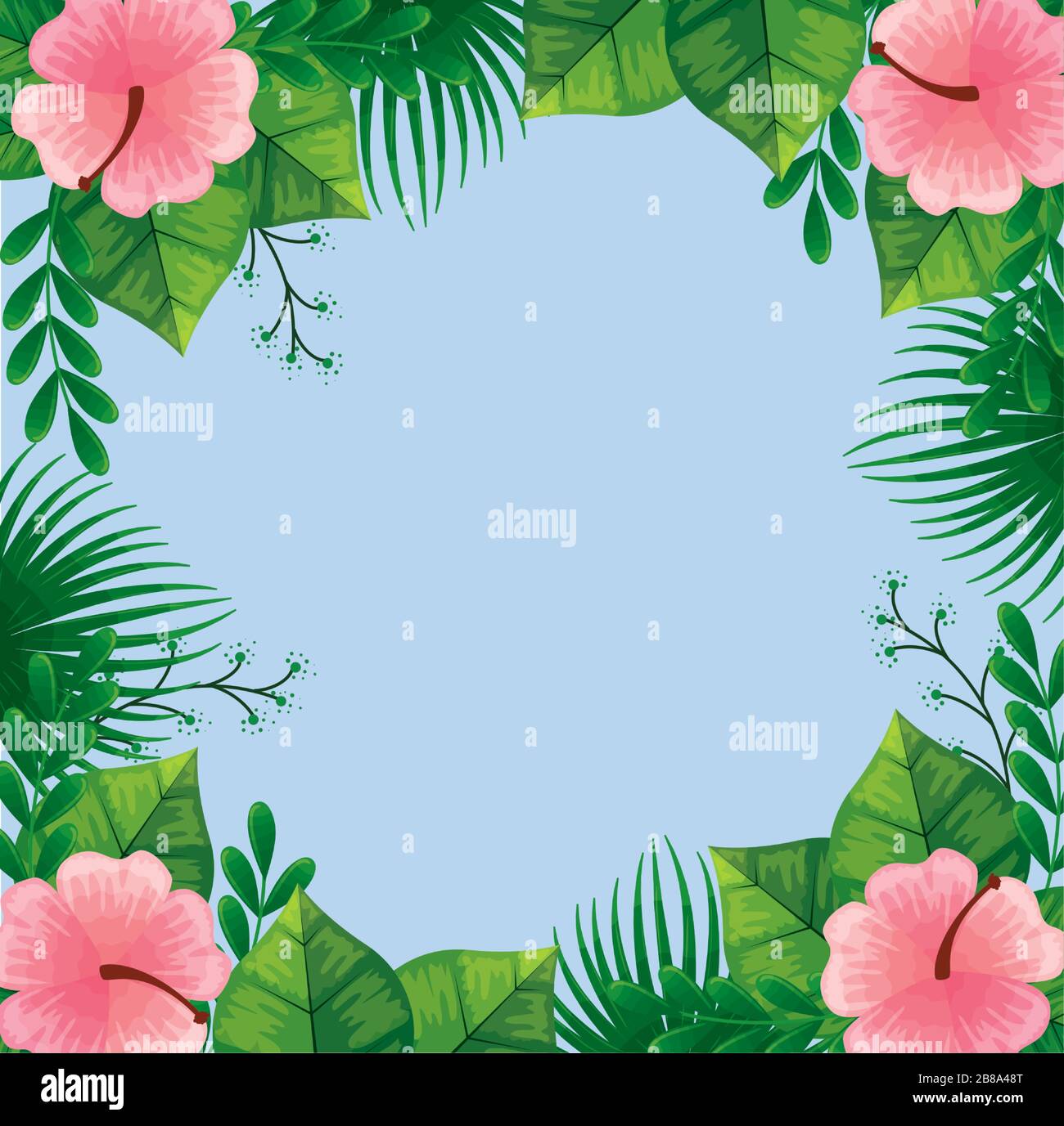 frame of cute flowers pink with branches and leafs Stock Vector Image ...