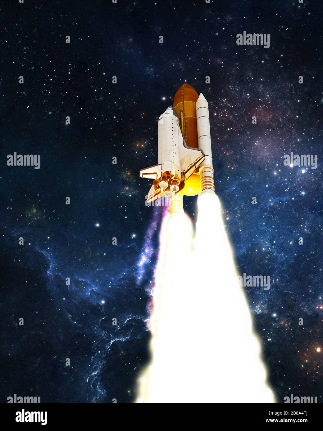 Space Shuttle orbiting the earth. Elements of this image furnished by NASA. Stock Photo