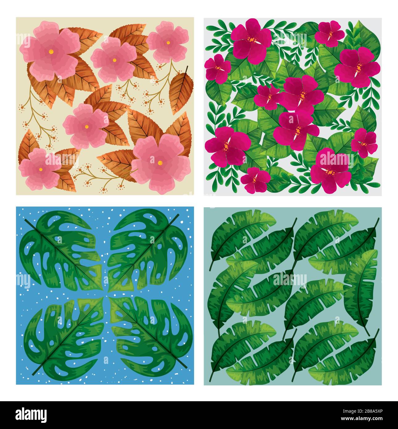 set of backgrounds of flowers and leafs naturals Stock Vector Image ...