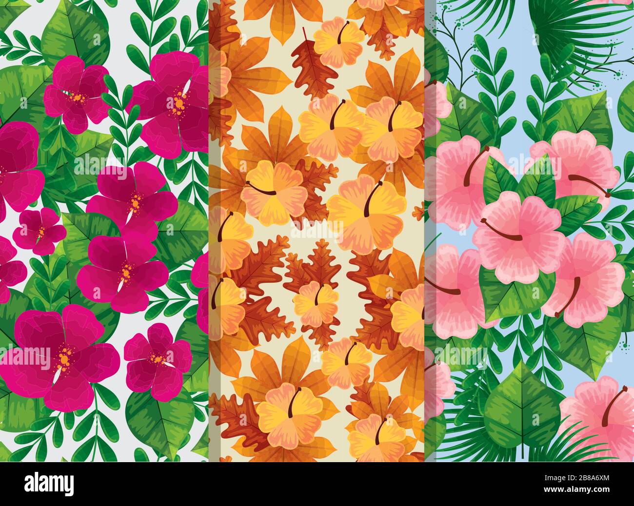 set of backgrounds of flowers and leafs naturals Stock Vector Image ...