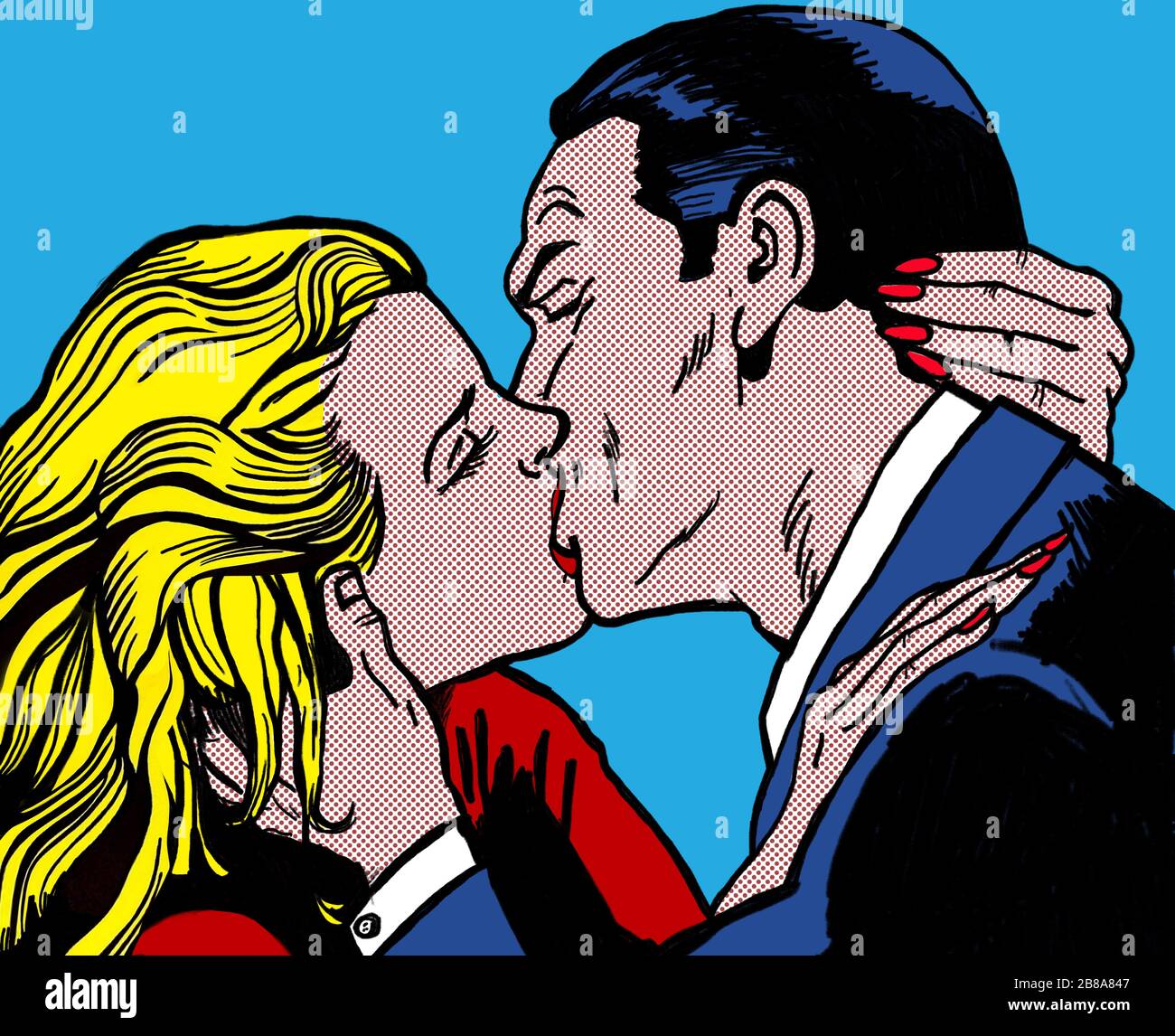 kissing couple, in the style of 60s comic books, pop art Stock Photo