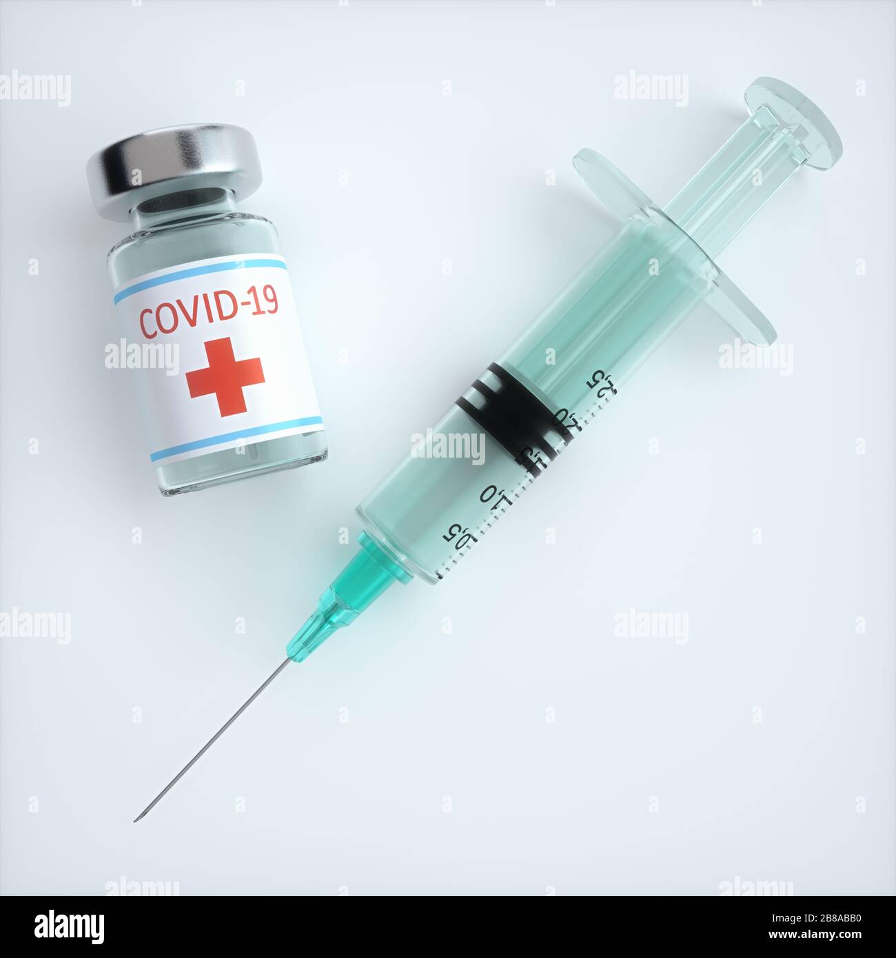 Conceptual image for the discovery of a vaccine for the Covid-19, Coronavirus, 2019-nCoV, SARS-CoV-2. Stock Photo