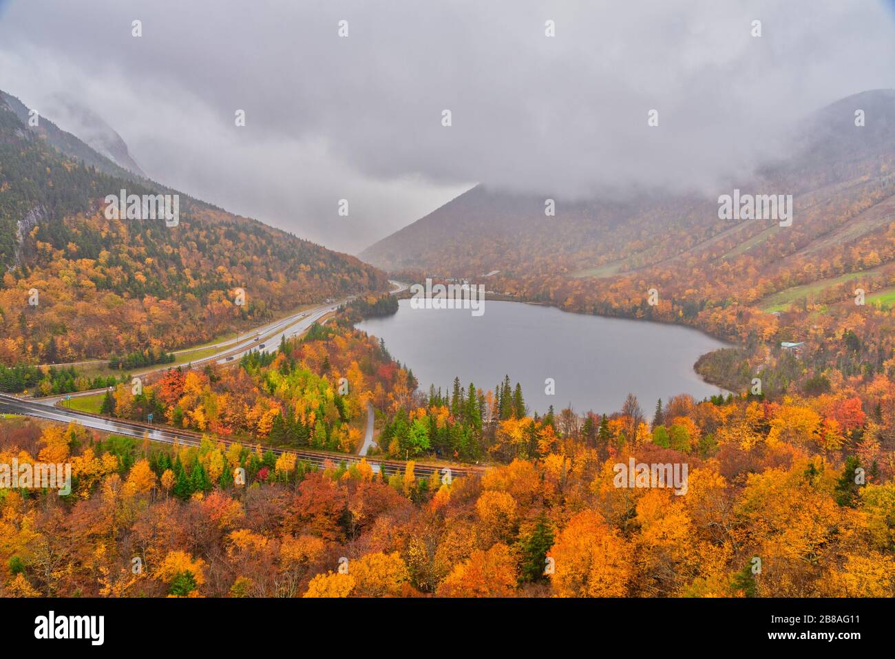 Amazing view of Echo Lake from Artists Bluff Loop in New Hampshire USA Stock Photo