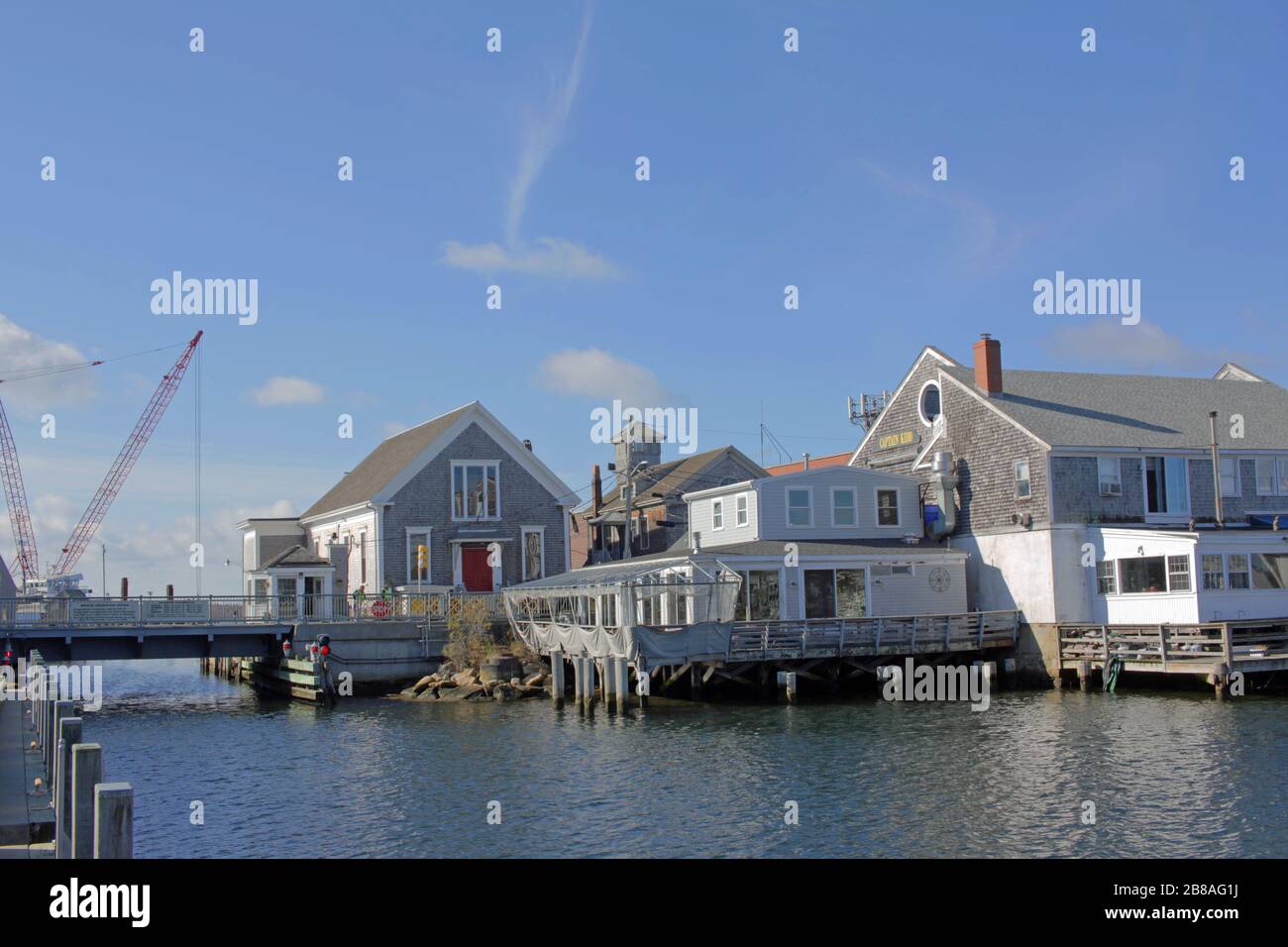 Water Street and bridge at Eel Pond, Woods Hole, Massachusetts, USA