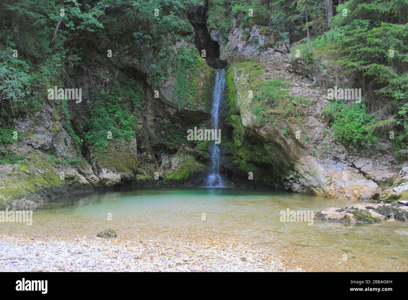 Grmecica waterfall - canyoning adventure sport site, Bohinjska Bistrica,  Triglav National Park, Julian Alps, Juliana Walking Trail, Slovenia, Europe Stock Photo