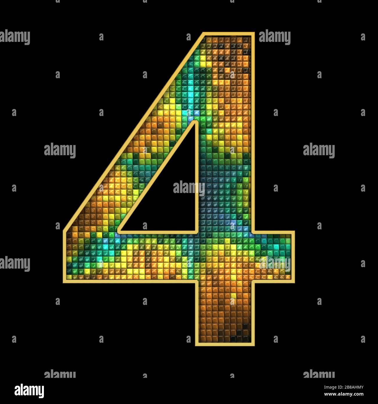 3D render of puff pixels alphabet capital letter with gold ...