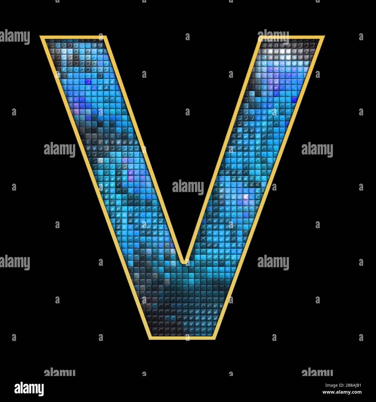 3D render of puff pixels alphabet capital letter with gold ...