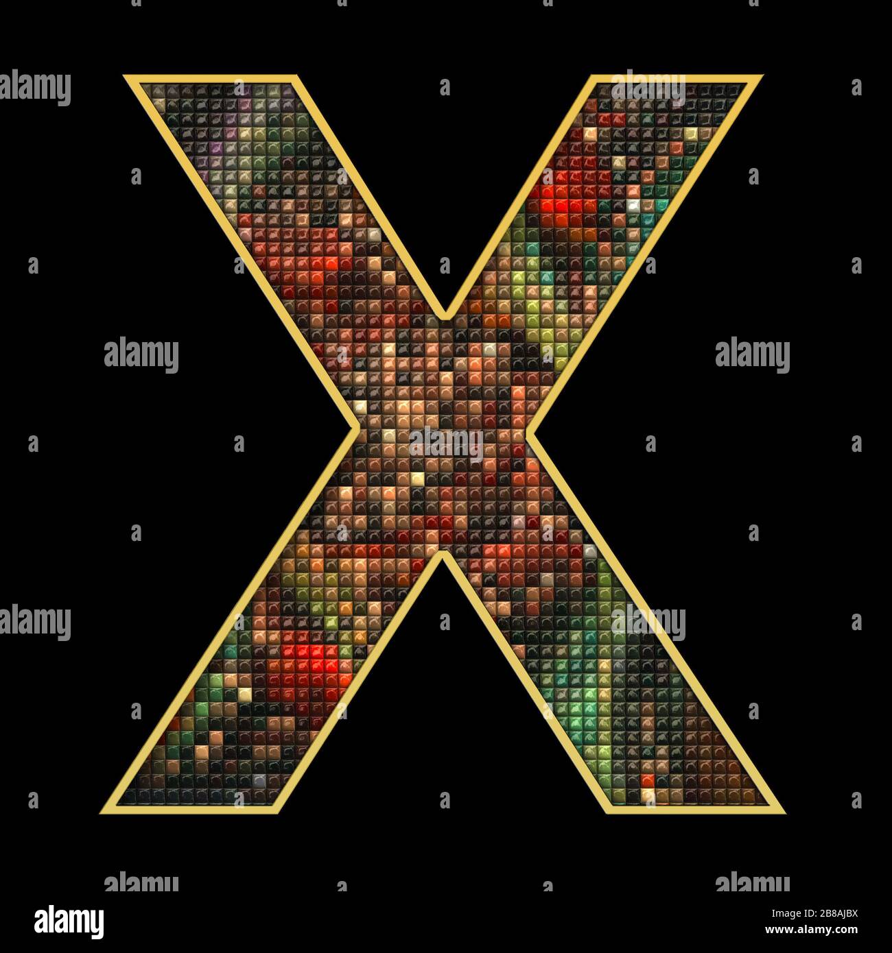 3D render of puff pixels alphabet capital letter with gold ...