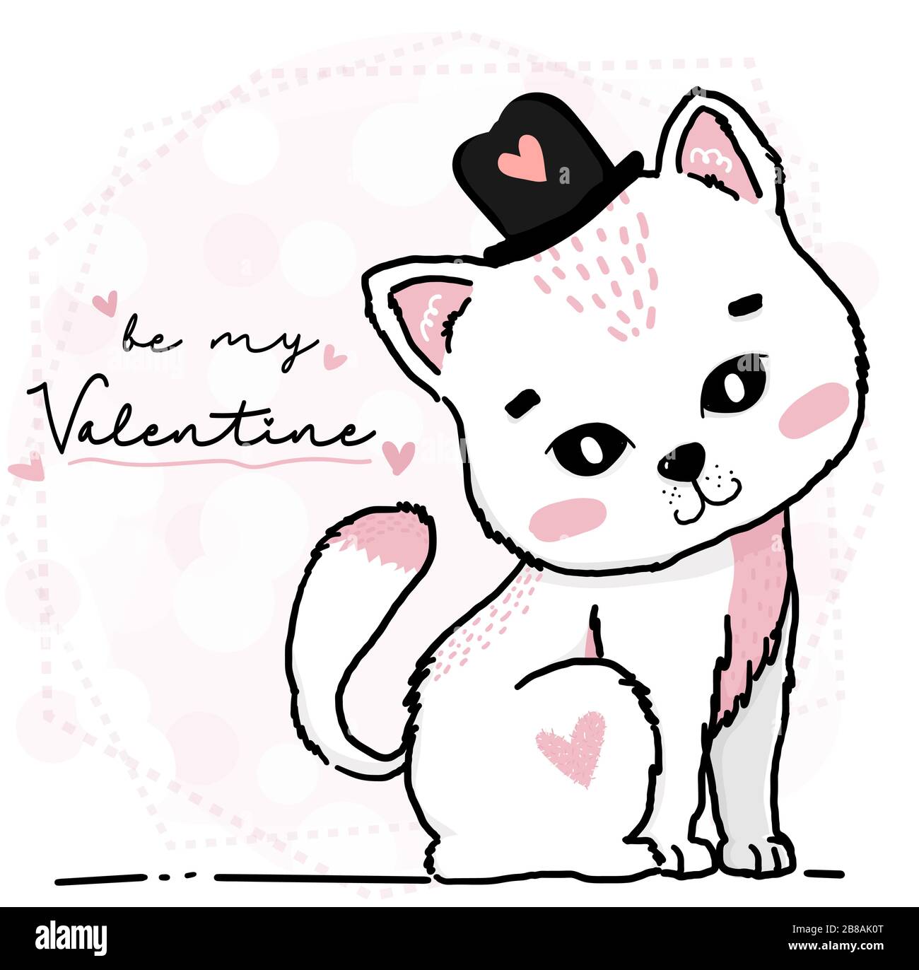 cute happy kitten cat wear heart hat with be my valentine word, greeting  card, nursery and child print stuff. cute animal character drawing outline  Stock Vector Image & Art - Alamy