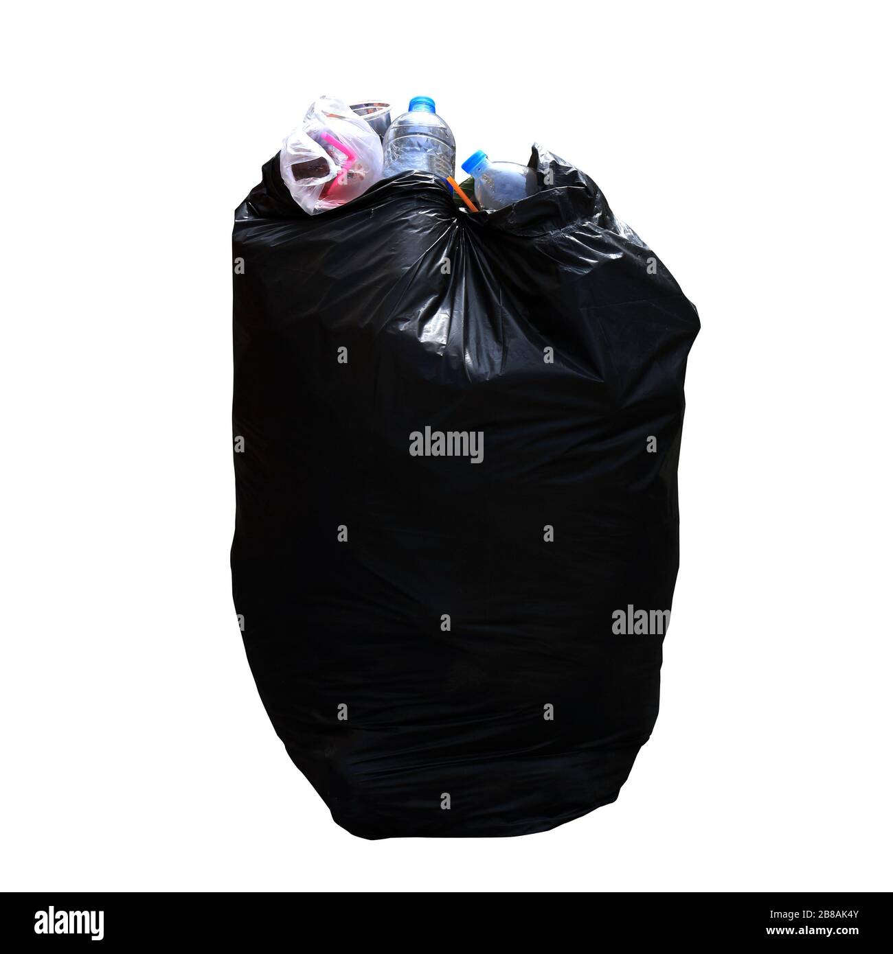 Bin, junk, trash bag plastic, Garbage bag black isolated on white background, Pollution from waste plastic Stock Photo