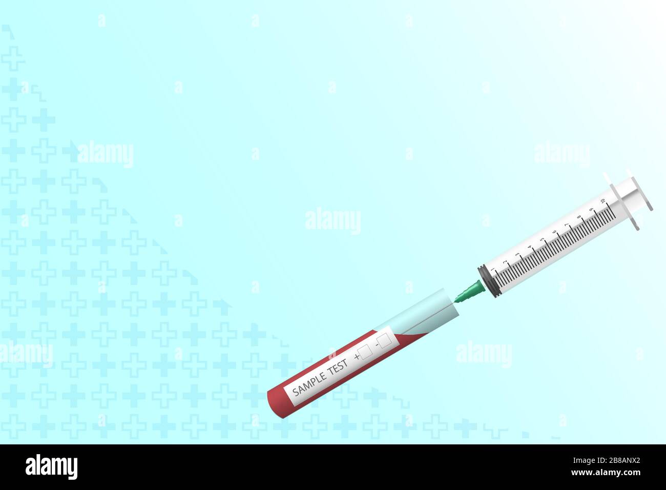 Blood test with label on tube with syringe 3D vector illustration Stock
